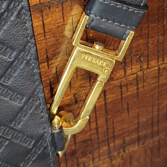 Authentic Versace Black Leather Wristlet Clutch, Gold Hardware 6.5"(L) x 10"(W) - Picture 5 of 14